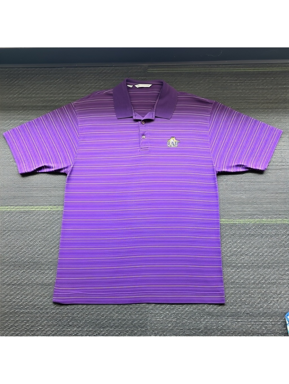 Cutter & Buck Mens Purple Striped Golf Polo Shirt LSU Tiger Logo XXLarge